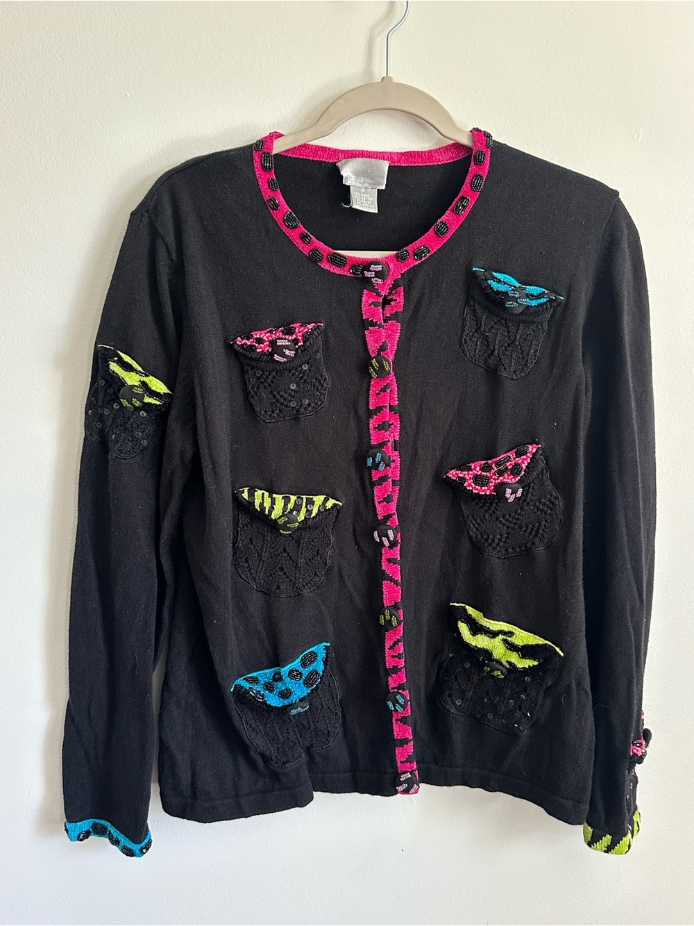 berek Black Cardigan with Neon Pink, Blue and Yellow Accents